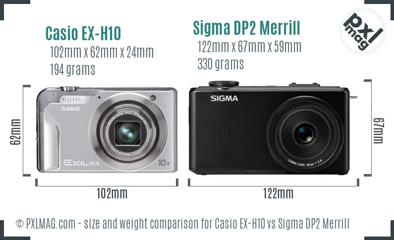 Casio EX-H10 vs Sigma DP2 Merrill size comparison