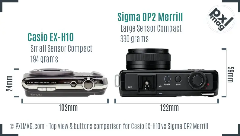 Casio EX-H10 vs Sigma DP2 Merrill top view buttons comparison