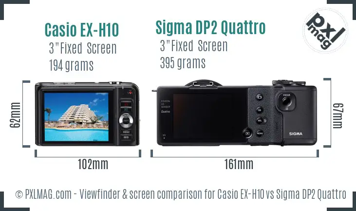 Casio EX-H10 vs Sigma DP2 Quattro Screen and Viewfinder comparison