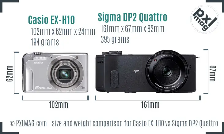 Casio EX-H10 vs Sigma DP2 Quattro size comparison