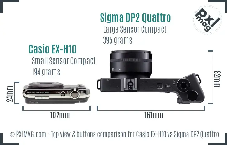 Casio EX-H10 vs Sigma DP2 Quattro top view buttons comparison