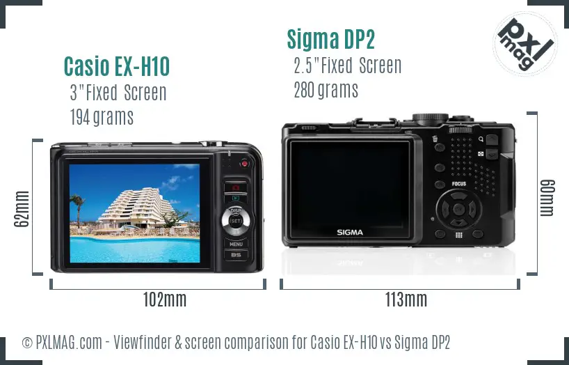 Casio EX-H10 vs Sigma DP2 Screen and Viewfinder comparison