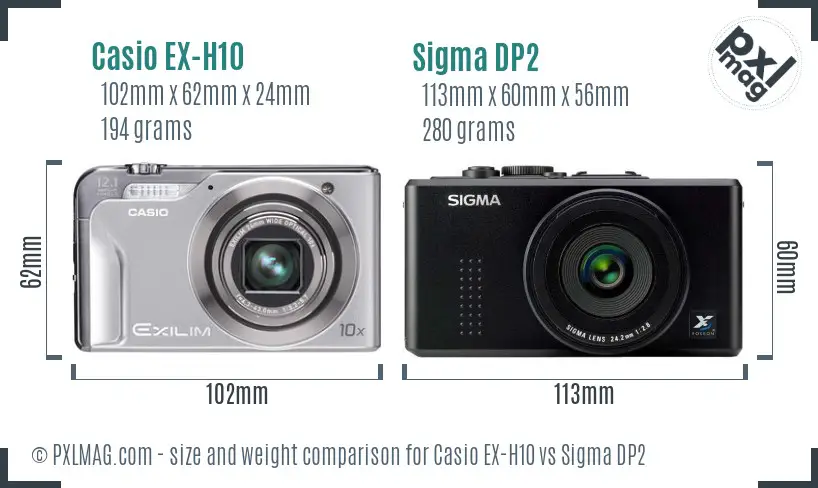 Casio EX-H10 vs Sigma DP2 size comparison