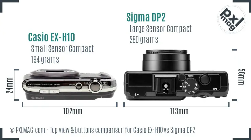 Casio EX-H10 vs Sigma DP2 top view buttons comparison