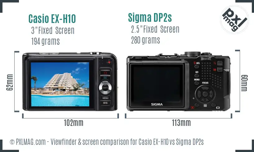 Casio EX-H10 vs Sigma DP2s Screen and Viewfinder comparison