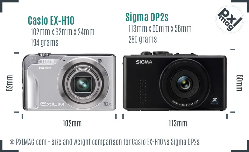 Casio EX-H10 vs Sigma DP2s size comparison