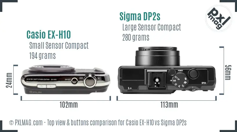 Casio EX-H10 vs Sigma DP2s top view buttons comparison