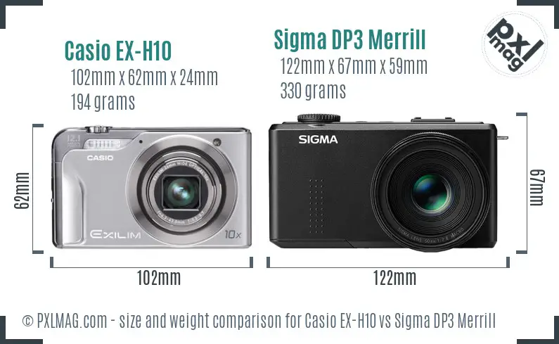 Casio EX-H10 vs Sigma DP3 Merrill size comparison