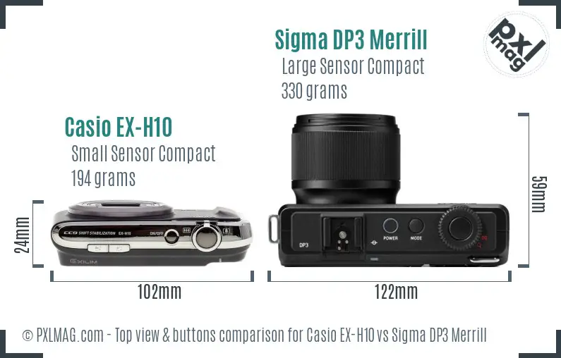 Casio EX-H10 vs Sigma DP3 Merrill top view buttons comparison