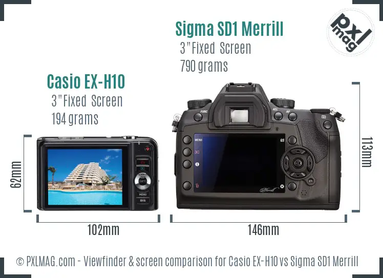 Casio EX-H10 vs Sigma SD1 Merrill Screen and Viewfinder comparison