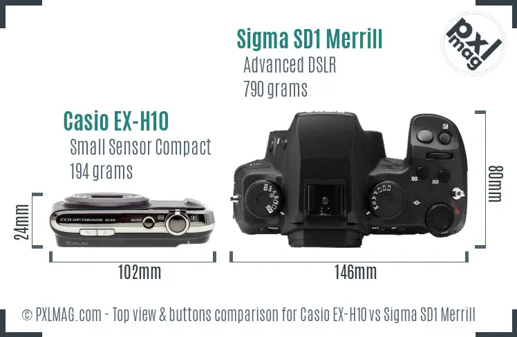 Casio EX-H10 vs Sigma SD1 Merrill top view buttons comparison