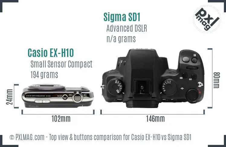 Casio EX-H10 vs Sigma SD1 top view buttons comparison