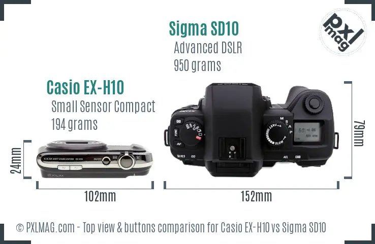 Casio EX-H10 vs Sigma SD10 top view buttons comparison