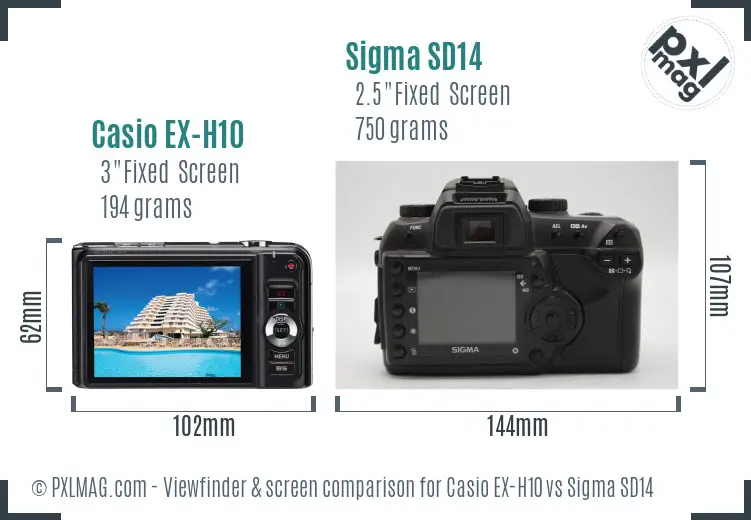 Casio EX-H10 vs Sigma SD14 Screen and Viewfinder comparison