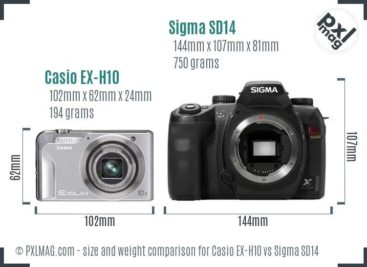 Casio EX-H10 vs Sigma SD14 size comparison