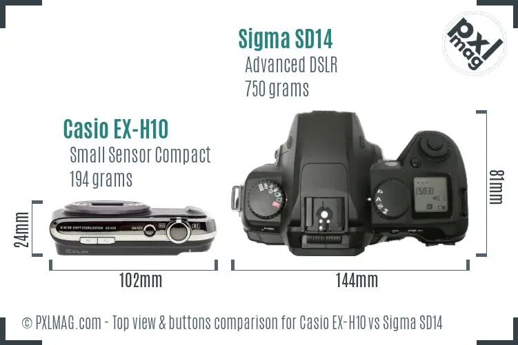 Casio EX-H10 vs Sigma SD14 top view buttons comparison