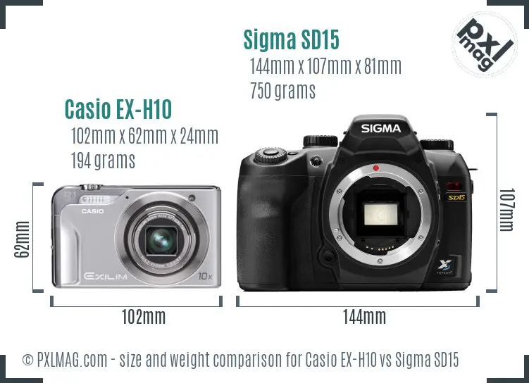 Casio EX-H10 vs Sigma SD15 size comparison