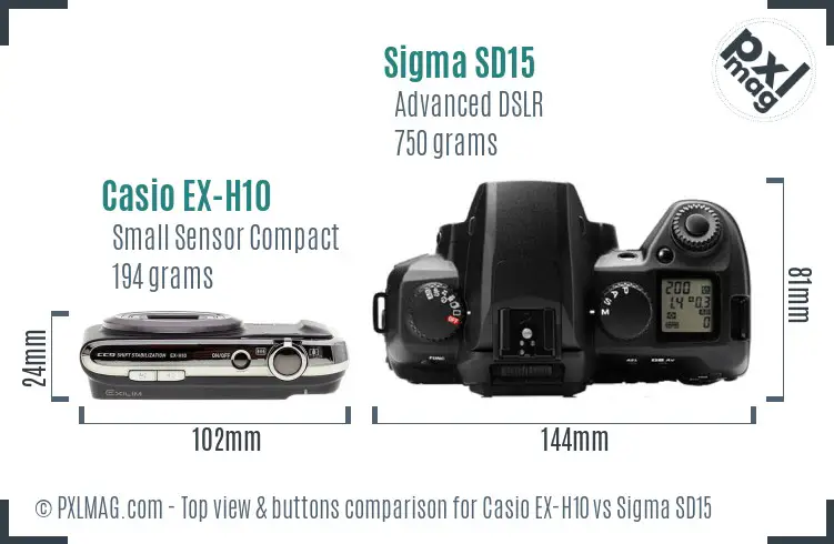 Casio EX-H10 vs Sigma SD15 top view buttons comparison