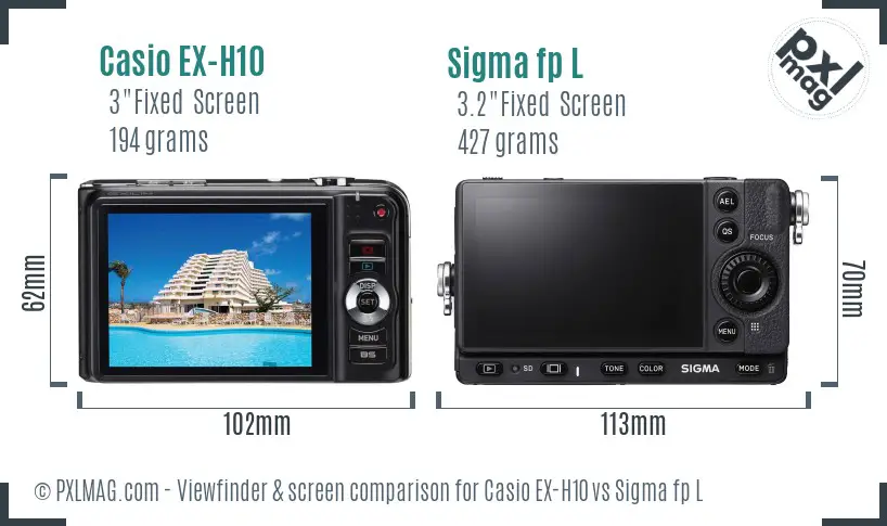 Casio EX-H10 vs Sigma fp L Screen and Viewfinder comparison