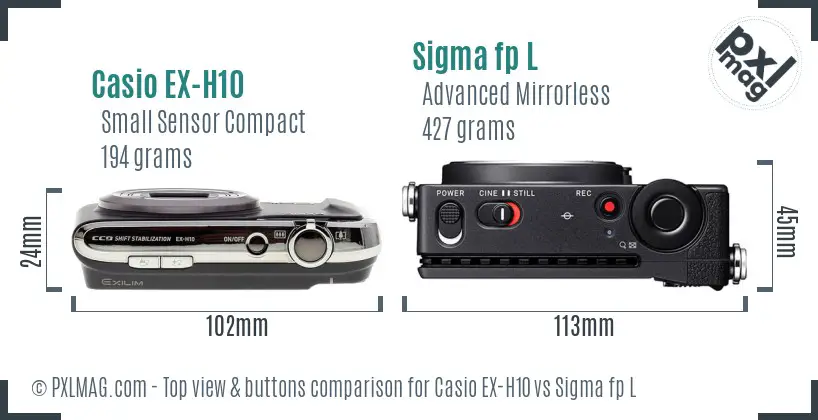 Casio EX-H10 vs Sigma fp L top view buttons comparison