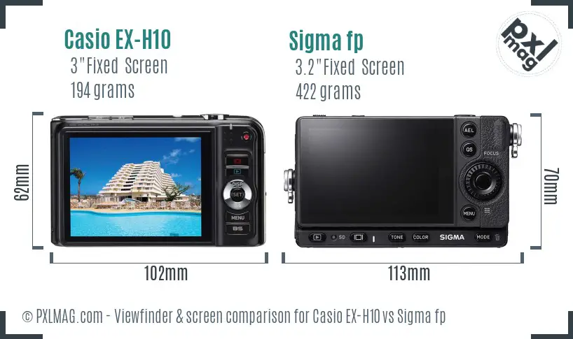 Casio EX-H10 vs Sigma fp Screen and Viewfinder comparison