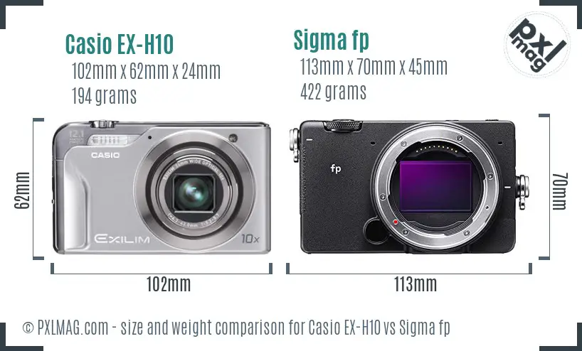 Casio EX-H10 vs Sigma fp size comparison
