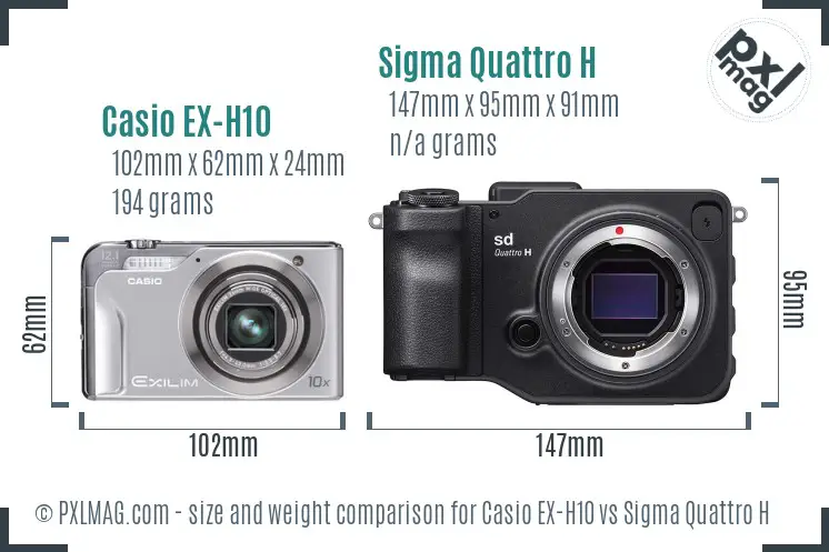 Casio EX-H10 vs Sigma Quattro H size comparison