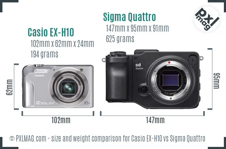 Casio EX-H10 vs Sigma Quattro size comparison