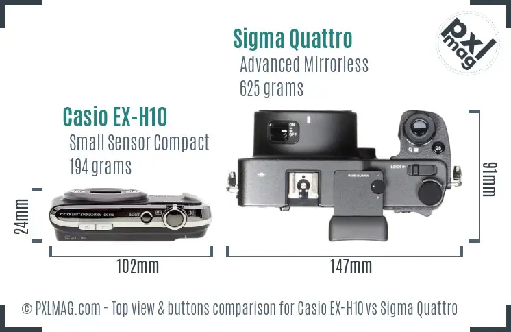 Casio EX-H10 vs Sigma Quattro top view buttons comparison