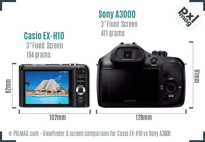 Casio EX-H10 vs Sony A3000 Screen and Viewfinder comparison Casio EX-H10 vs Sony A3000 Screen and Viewfinder comparison