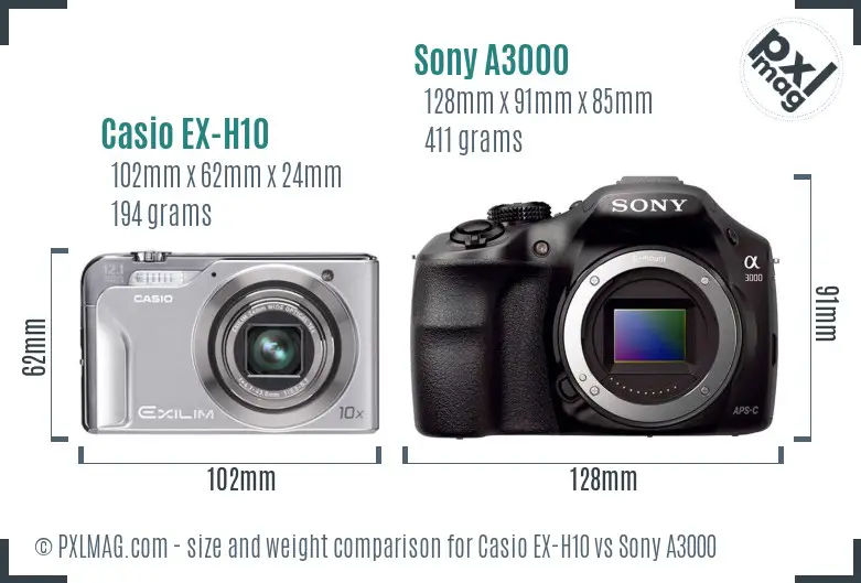 Casio EX-H10 vs Sony A3000 size comparison Casio EX-H10 vs Sony A3000 size comparison