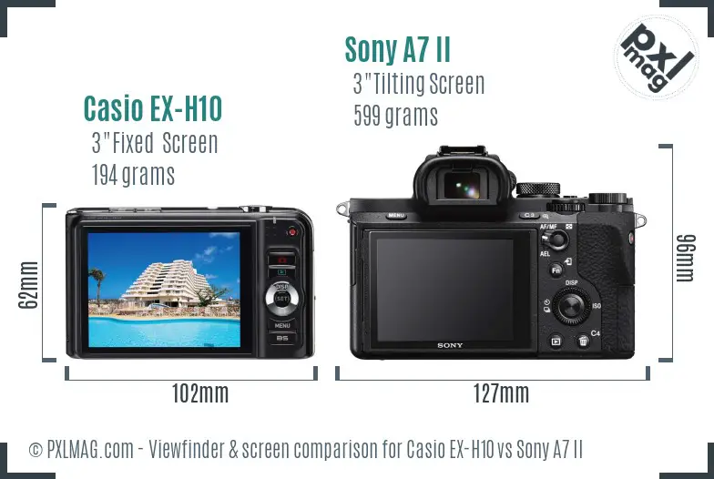 Casio EX-H10 vs Sony A7 II Screen and Viewfinder comparison