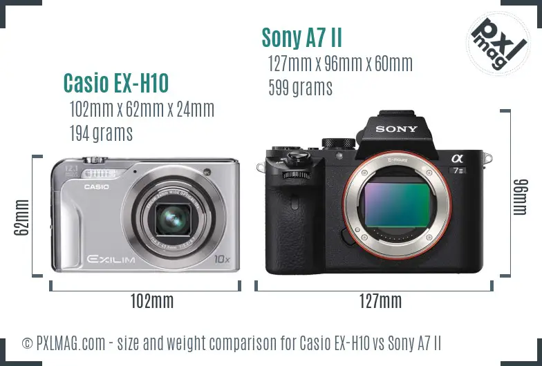 Casio EX-H10 vs Sony A7 II size comparison