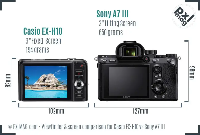 Casio EX-H10 vs Sony A7 III Screen and Viewfinder comparison