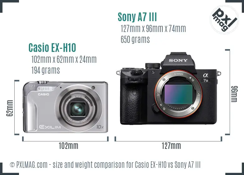 Casio EX-H10 vs Sony A7 III size comparison