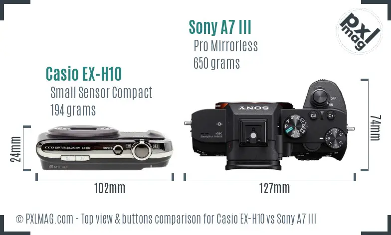 Casio EX-H10 vs Sony A7 III top view buttons comparison