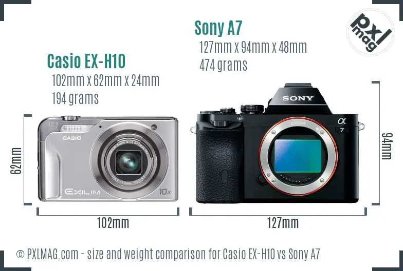 Casio EX-H10 vs Sony A7 size comparison