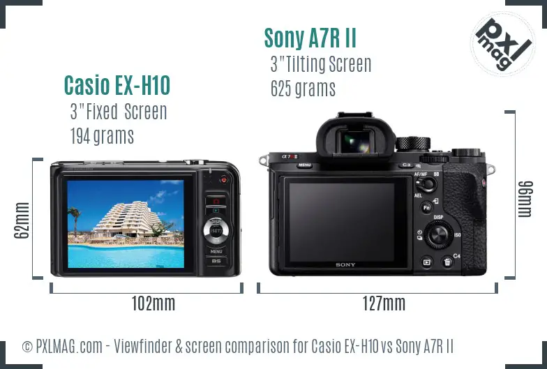 Casio EX-H10 vs Sony A7R II Screen and Viewfinder comparison