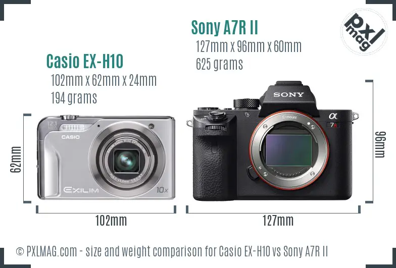 Casio EX-H10 vs Sony A7R II size comparison