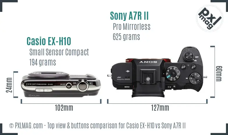 Casio EX-H10 vs Sony A7R II top view buttons comparison