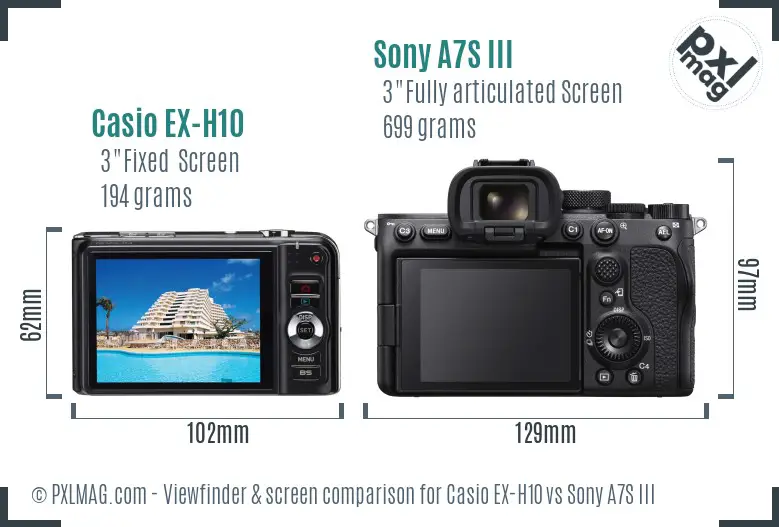 Casio EX-H10 vs Sony A7S III Screen and Viewfinder comparison