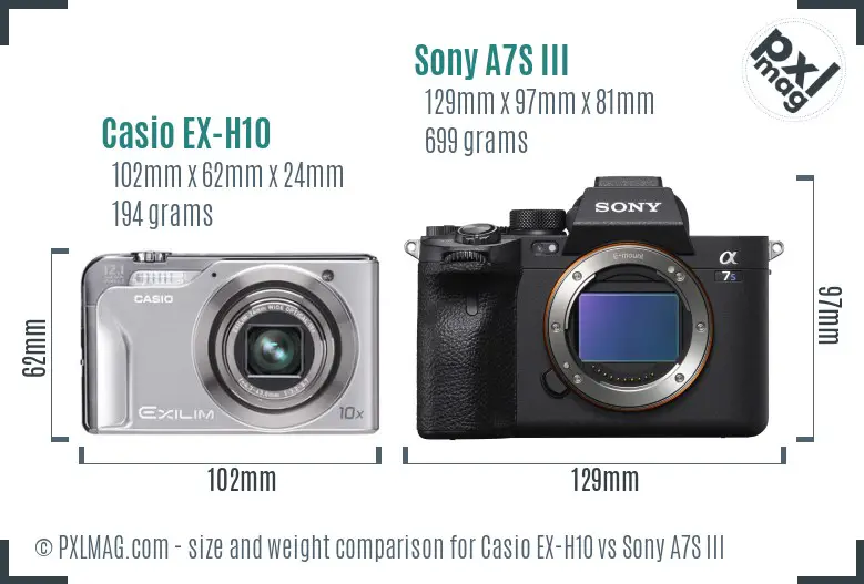 Casio EX-H10 vs Sony A7S III size comparison