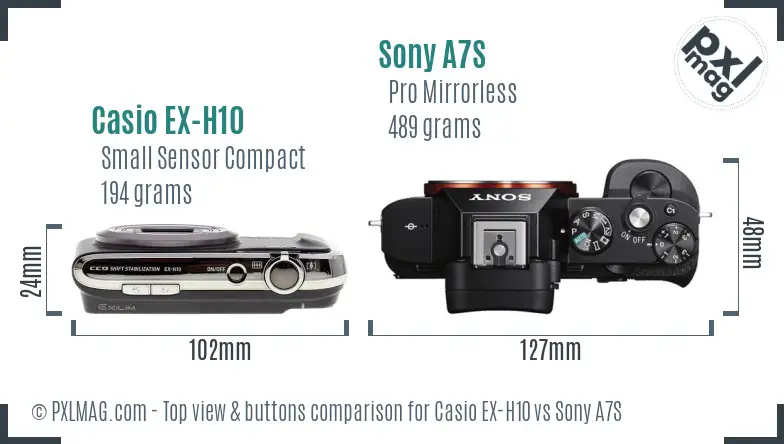 Casio EX-H10 vs Sony A7S top view buttons comparison