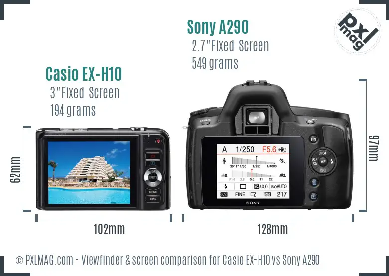 Casio EX-H10 vs Sony A290 Screen and Viewfinder comparison