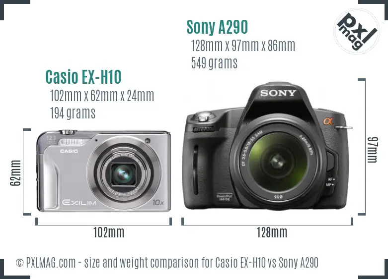 Casio EX-H10 vs Sony A290 size comparison