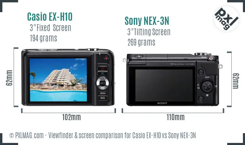 Casio EX-H10 vs Sony NEX-3N Screen and Viewfinder comparison