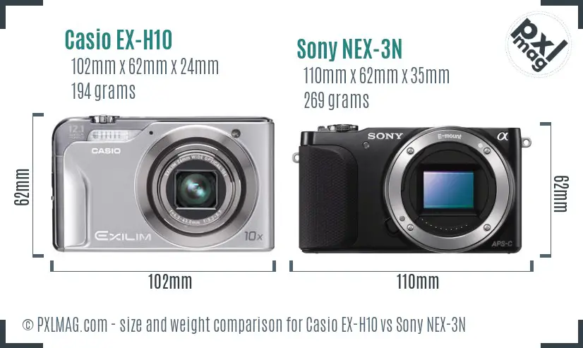 Casio EX-H10 vs Sony NEX-3N size comparison