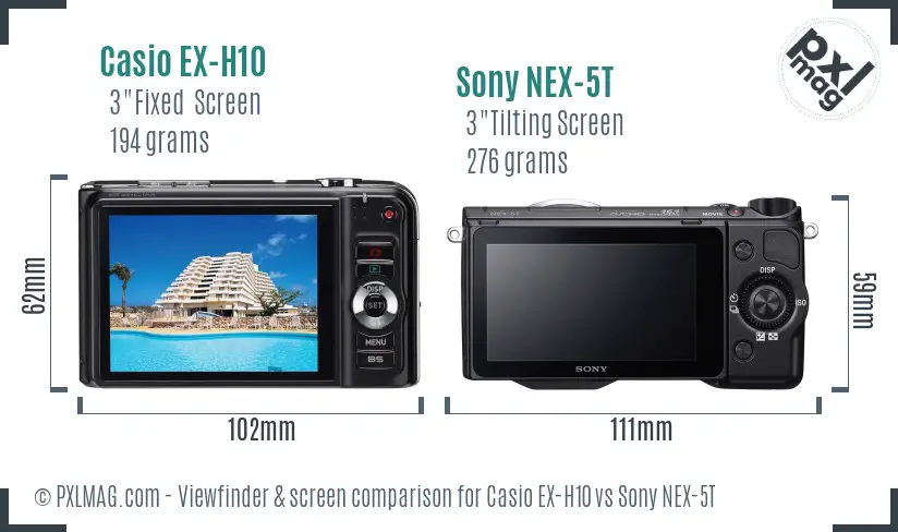 Casio EX-H10 vs Sony NEX-5T Screen and Viewfinder comparison