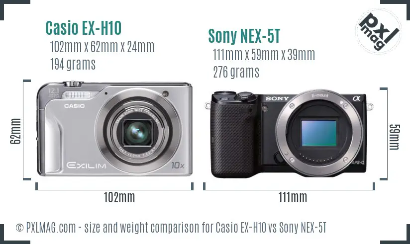 Casio EX-H10 vs Sony NEX-5T size comparison