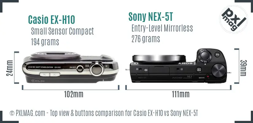 Casio EX-H10 vs Sony NEX-5T top view buttons comparison